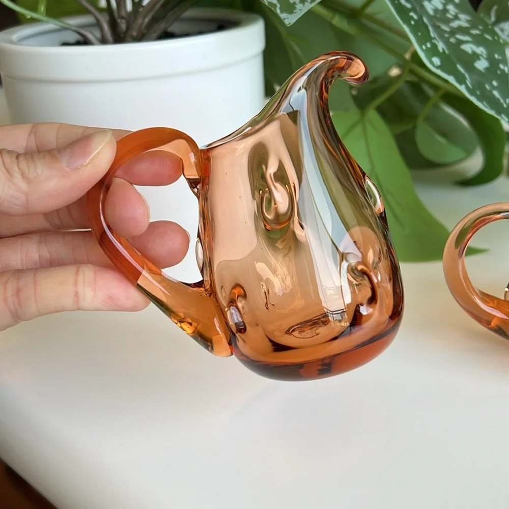Blown Glass Sugar & Creamer Small Mini Vases Match Holders Vintage